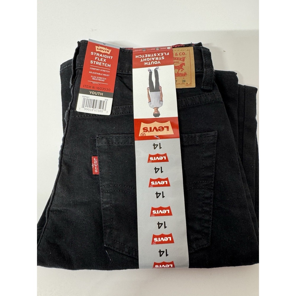 Levi's 514 Boys Jeans Size 14 Regular W27 L29 Black Straight Flex Stretch NWT